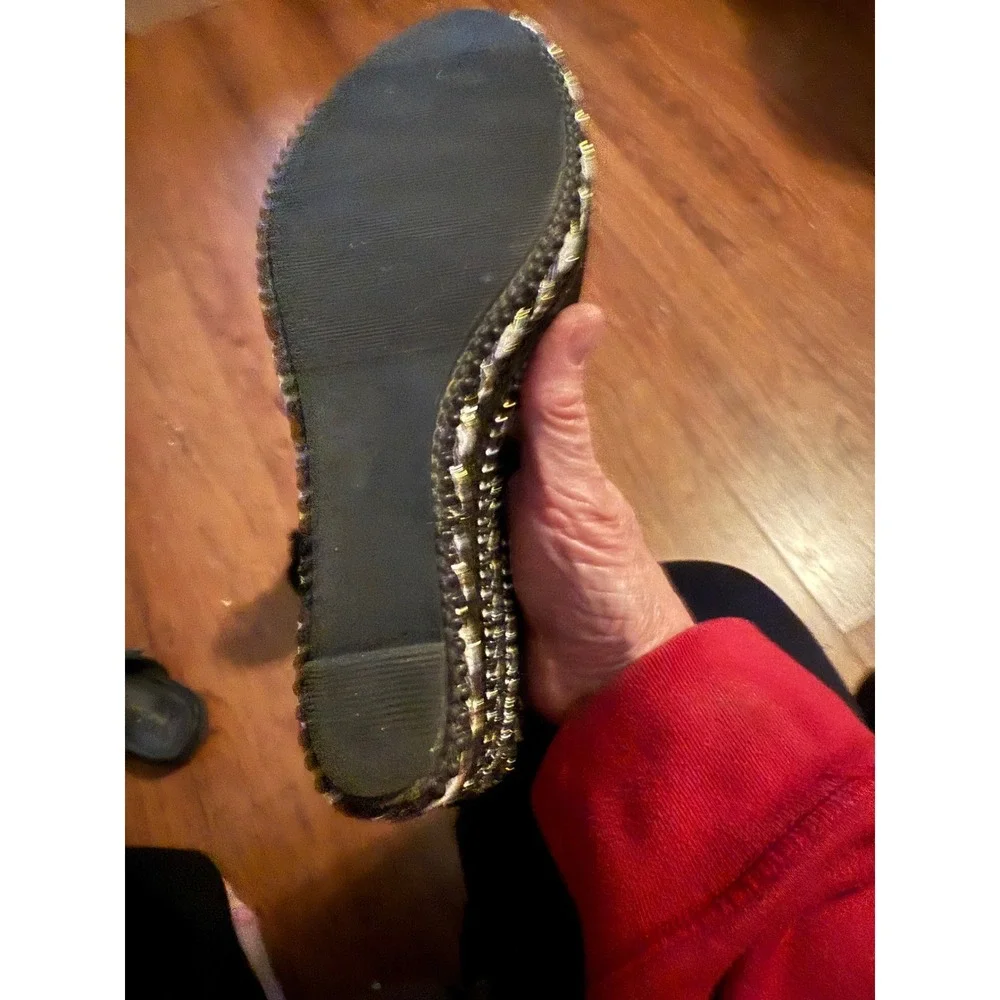 JUST FAB KASABI Black Suede Beaded Wedge Sandals Women US‎ 9 EU 40 Ankle Strap